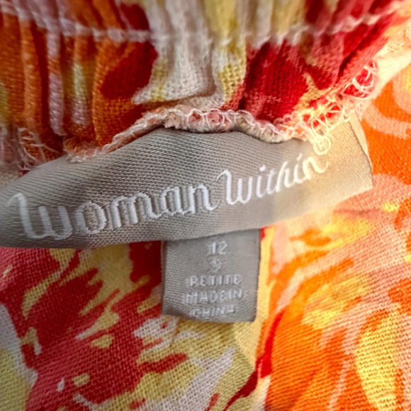 Woman Within Midi Skirt Womens 12 Petite Orange Floral Print Linen Boho Pockets - Picture 6 of 7